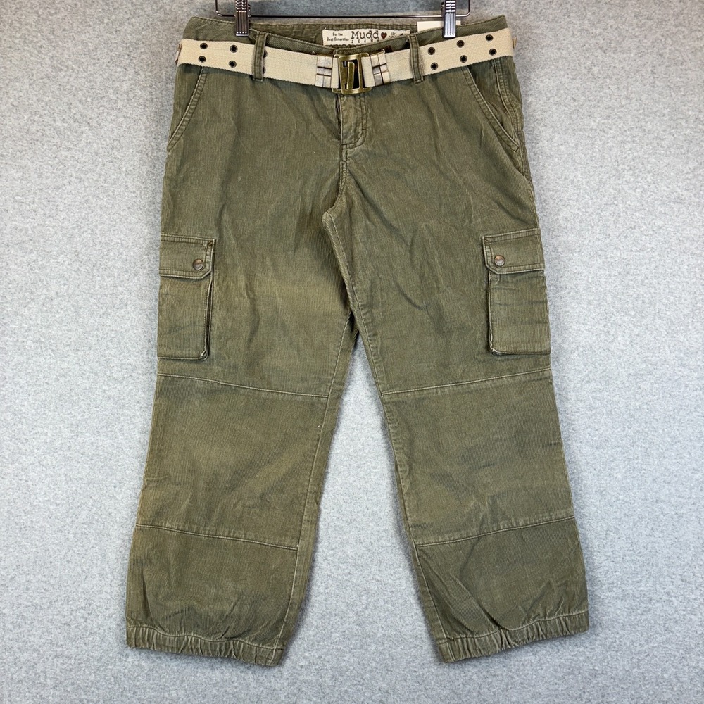 Vintage Mudd Capri Pants Womens 11 Y2K Cargo Cropped Rise Boho Corduroy Belt New